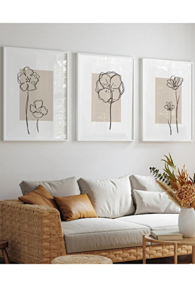 NT Handmade Set de picturi cu 3 piese, cu rame din lemn natural, cu design mi...