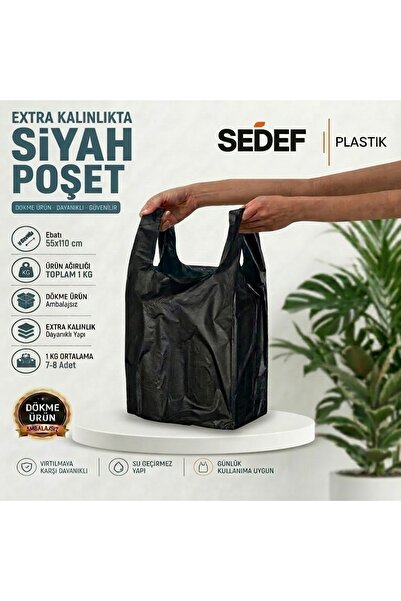 Plastik Ekstra Kalın Siyah Atlet Poşet / Taşıma Torbası - 55x110 cm (1 Kg / 7-8 Adet)