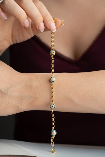 Silvano Jewelry 925 Ayar Gümüş Nazar Şans Bereket Boncuklu Bileklik