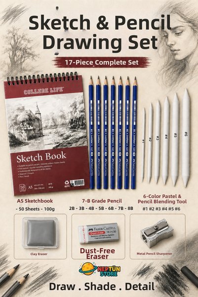 neptünstore Faber-Castell Goldfaber 17 Piece Professional Charcoal Sketch Dra...