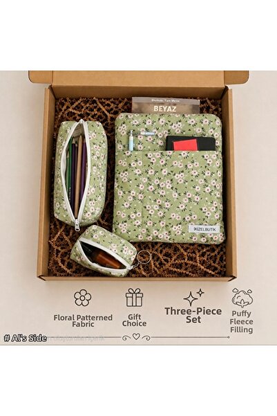 ikizelbutik 3-Piece Book & Tablet Case Pen Holder Mini Wallet Set |   Flowere...