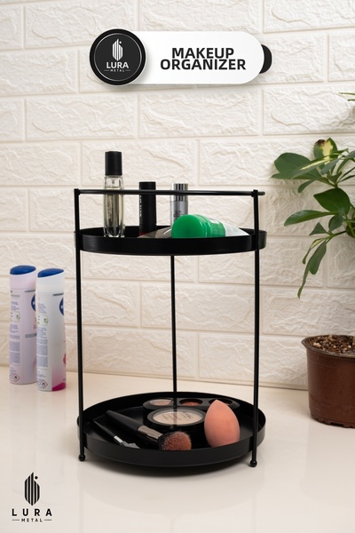 Homekolik 2-Tier Black Metal Makeup Organizer - 22X30 cm Makeup Organizer