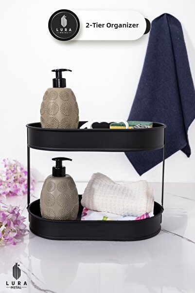 Homekolik 2-Tier Black Metal Multi-Purpose Bathroom Organizer - 24X32 cm Styl...