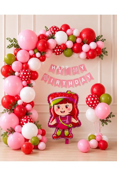 ALYA Party Led Strawberry Girl Foil Balloon, Birthday Set with Lots of Balloo...