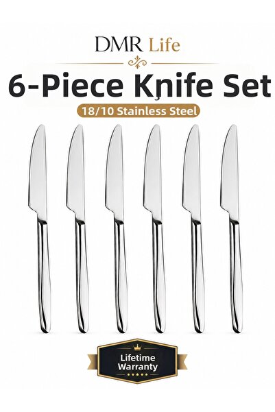 DMR LİFE Yakut Sade 6 Pieces Dining Knife 18/10 Stainless Steel
