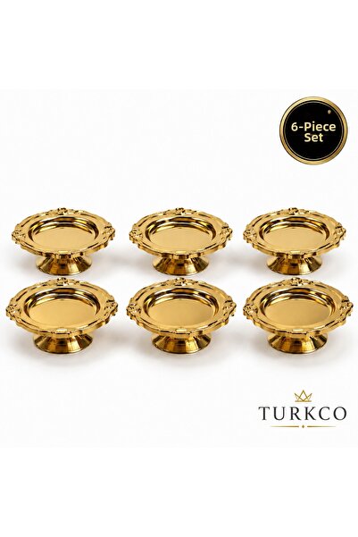 Turkco Set de 6 farfurii de prezentare cu picioare aurii, pentru gustări, del...