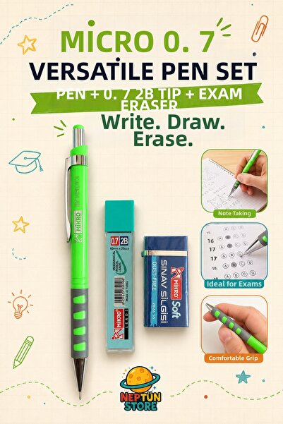 neptünstore Mikro Mp413N 0.7 mm Versatil Pencil Set – 2B Pencil Lead and Exam...