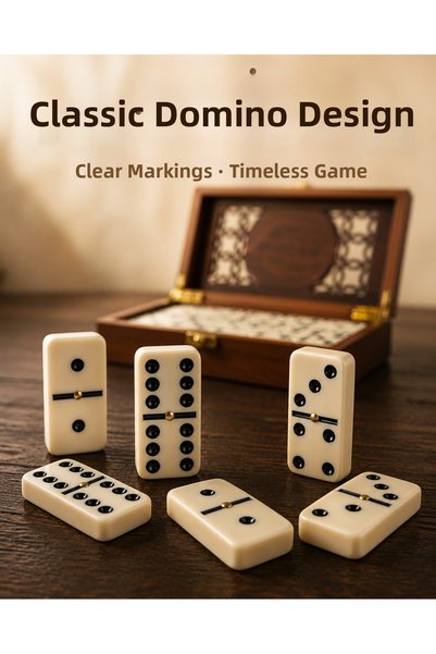 METTREND Wooden Domino Set with 28 Stones, Carved Patterns, Interlocking Box, Classic Game Set, Decorative Gift Set