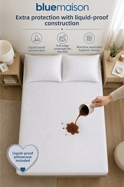 BlueMaison طقم مرتبة ووسادة مقاومة للماء من بار موديل هونيكومب + طقم وسادة مث...