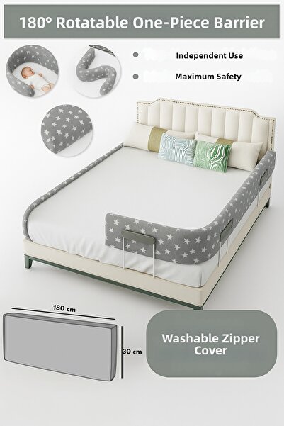 yatella New Generation Bed Barrier 180 cm Gray Star - with Wire Mesh