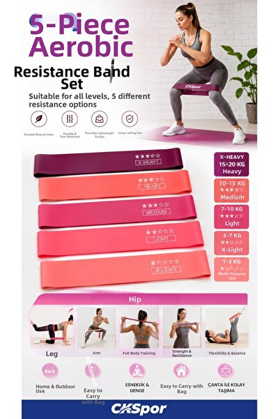 CKSpor Set of 5 Aerobic Resistance Bands Pilates Fitness Yoga Exercise Rubber...