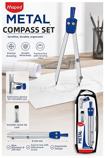 Artmaster Metal Compass Set 3 Pieces 1 Maped 197512 250mm Metal Compass Drawi...