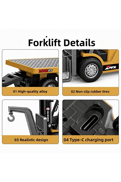 TUENGİ STORE 1/64 Remote Control Mini Forklift and Trailer Set Rc Engineering Vehicle Toy with Metal Accessories