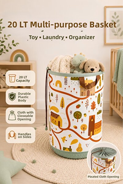 Nandy Home Coș multifuncțional din plastic cu model de toamnă, 20 L, cu capac...