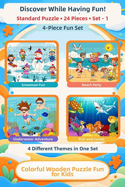 gift plus 24 Piece Montessori Educational Wooden Puzzle Set of 4 - Motor Skil...