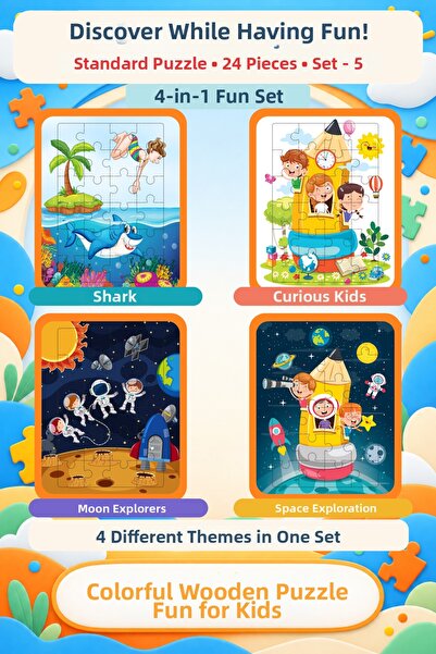 gift plus 24 Piece Montessori Educational Wooden Puzzle Set of 4 - Motor Skil...