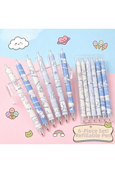 synshop 6-Piece Kawaii Cute Rabbit Cinnamorolll Patterned Ballpoint Pen Set P...