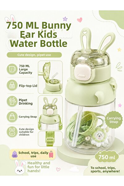 kruxon Rabbit Ear Themed 750ml Children's Water Bottle