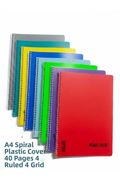 NOVAAVM A4 Notebook 40 Sheets Spiral School Notebook 4 Pieces Checkered - 4 P...
