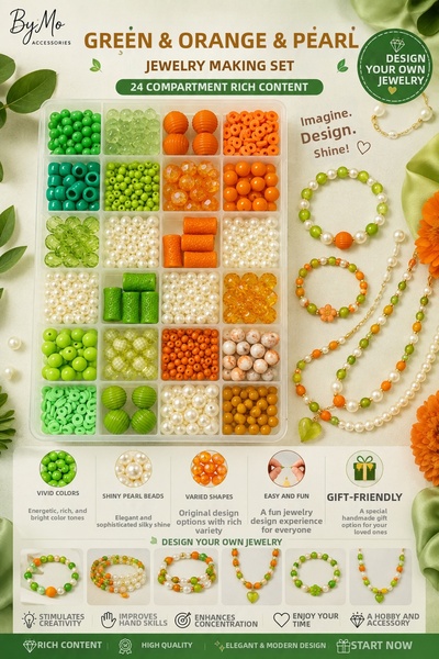 By MO Accessories مجموعة صنع المجوهرات للموسم الجديد باللون الأخضر والبرتقالي...