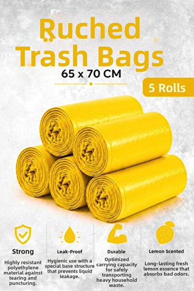 Tasarım Evi Drawstring Garbage Bag Lemon Scented 65×70 cm Large Size 5 Rolls ...