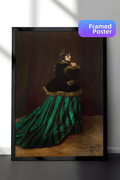 Zestia Pictură murală Claude Monet în cadru negru, Femeie în rochie verde, Po...
