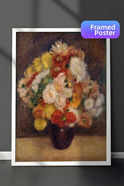 Zestia Pictură de perete de Pierre Auguste Renoir, înrămată în alb, Crizantem...