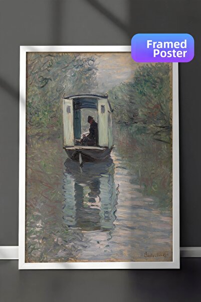 Zestia Pictură murală Claude Monet în cadru alb, Barcă de atelier, Sandală pe...