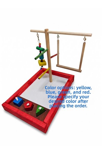 PetTale Wooden Bird Playground - Intelligence-Enhancing Bird Play Area Stand with Swing and Beads (20X30X28 cm)