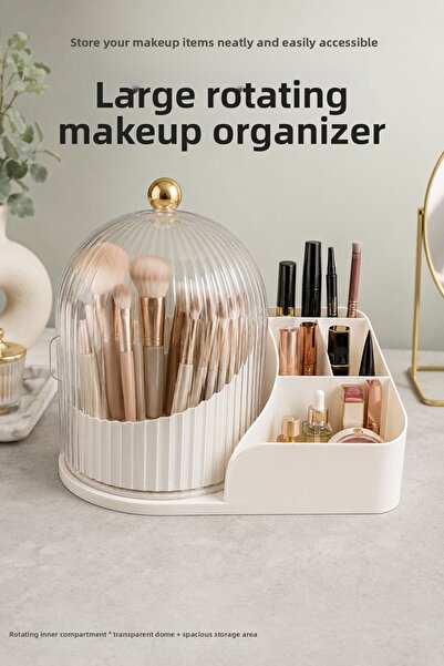 Vienev Large Size Rotating Makeup Organizer with Bell Jar Lid Transparent Cos...