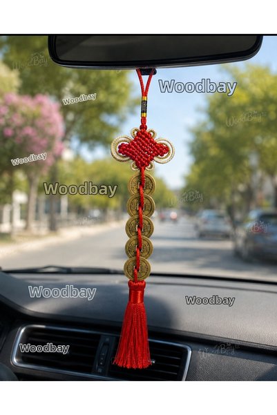 WoodBay زينة فنغ شوي للحظ والثراء مع تعليقة نقود صينية وشرابة حمراء لتزيين الرفاهية والوفرة