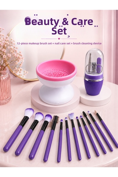 teknotrust Preminium Women Beauty Set 12 Pieces Makeup Brush Brush Washing Cl...