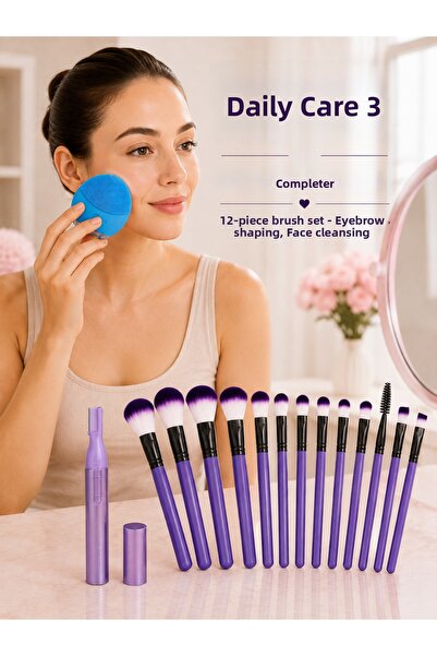 OtoTech 12-Piece Makeup Brush Set Eyebrow Trimming and Facial Cleansing 3-Pie...
