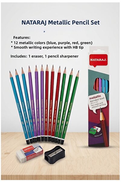 Artmaster Pencil Hb 1 Dozen Pencils Sharpener Eraser Gift Nataraj Pencil Meta...