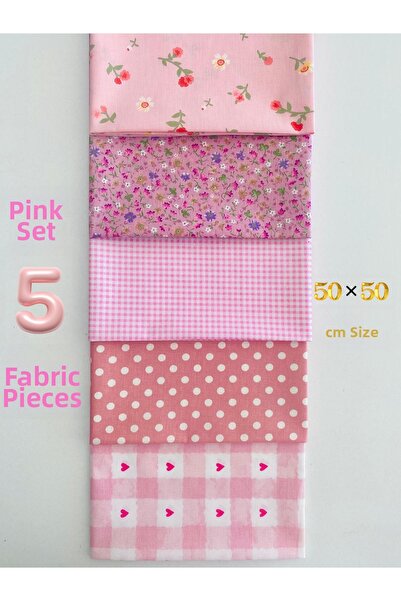 seyranat 5 Pieces of Cotton Pink Fabric Set, Size 50*50, for Bags, Wallets, a...
