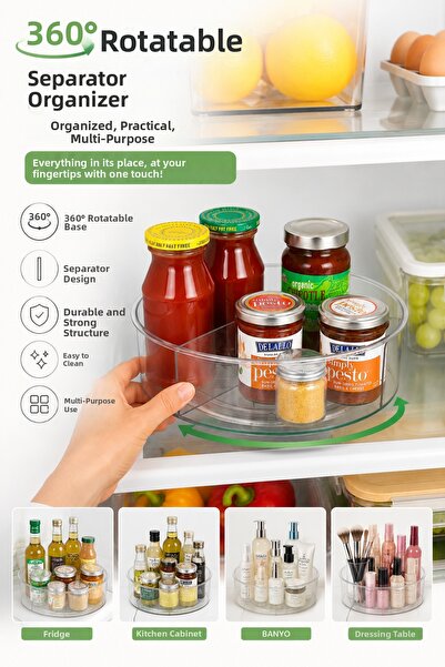 Binbirreyon Rotatable Cabinet Organizer with Separators Multi-Purpose 29cm Rd105