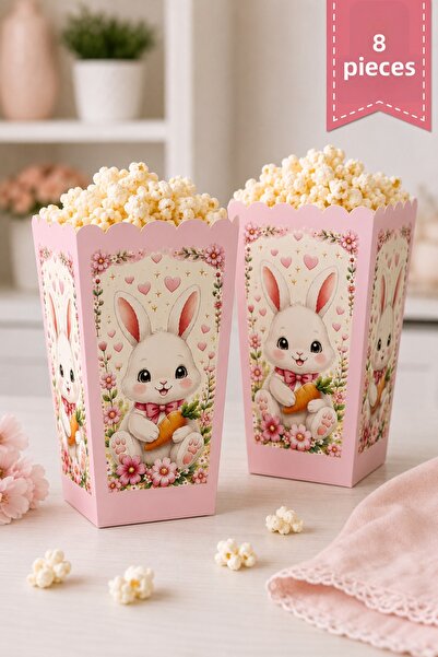 Baloncu Nene Rabbit Themed Pink Corn Box Set of 8 8X11 cm Girl's Birthday Pop...