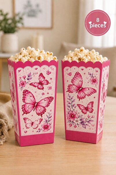 Baloncu Nene Pink Butterfly Themed Corn Box Set of 8 8X11 cm Girl's Birthday ...