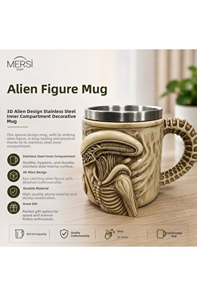 Mersi SHOP كوب فولاذي بتصميم كائن فضائي ثلاثي الأبعاد مع وعاء داخلي من الفولا...