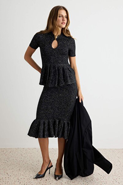Trendyol Collection Black Sequined Peplum Detailed Knitwear Bottom - Top Set ...