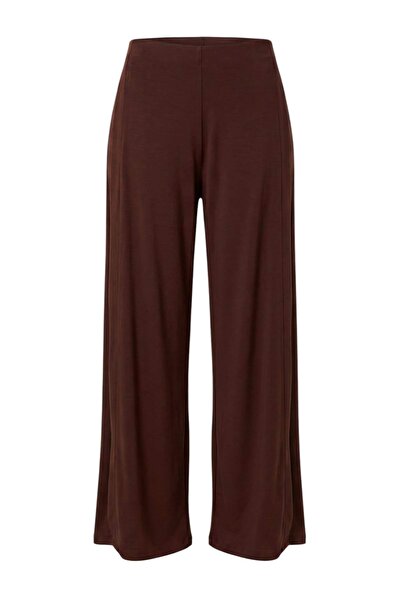 Trendyol Collection Brown Soft Fabric Silky Interlock Wide Leg Knitted Trouse...