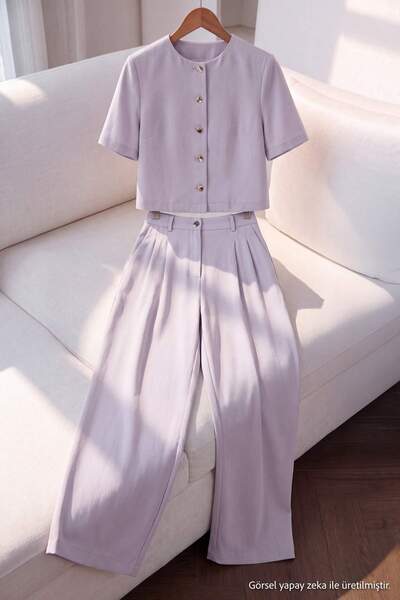 Trendyol Collection Lilac Short Sleeve Jacket Wide Leg Trousers Woven Bottom ...