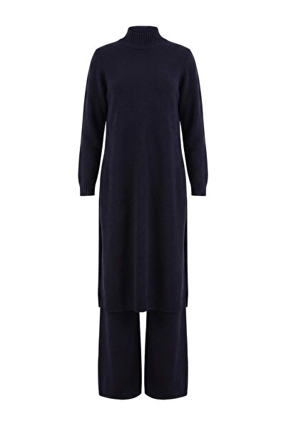 Trendyol Modest Σετ Μπλε Ναυτικό Μπλε Κανονικό Απλό Πλεκτό Κομψό Σετ με Σκίσι...
