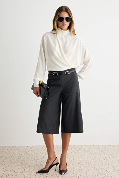 Trendyol Collection Anthracite Belted Long Fabric Shorts & Bermuda Twoaw27Sr0...