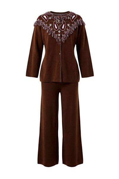 Trendyol Modest Καφέ Oversize Χρωματιστό Πλεκτό Σετ Εσωρούχων - Εξωτερικό και...