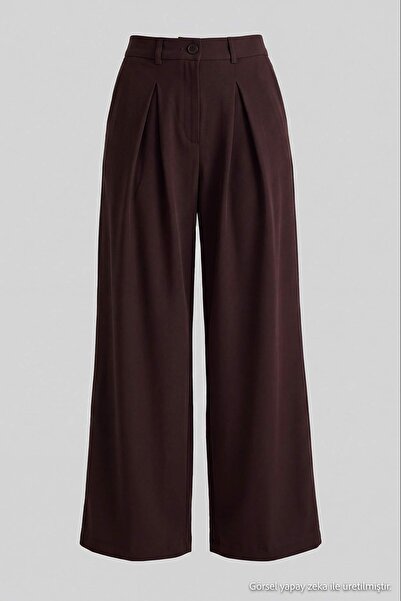 Trendyol Kollektion Braune A-förmige, plissierte Stoffhose mit weitem Bein TW...