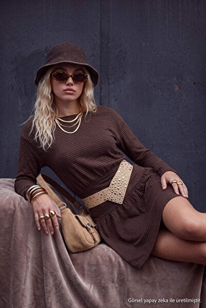 Trendyol Collection Multi-Colored Striped Skater/Waist Opening Boat Neck Mini...