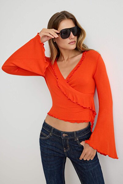 Trendyol Collection Red Wrap Knitwear Look Spanish Sleeve Regular/Normal Fit ...