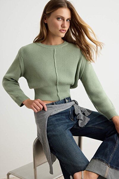 Trendyol Collection Mint Low Sleeve Detailed Bluzan Knitwear Sweater Twoaw27K...
