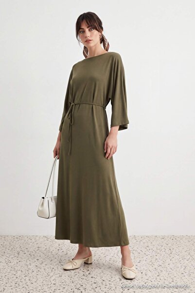 Trendyol Modest Χακί Φόρεμα Α-σειράς/Σε σχήμα καμπάνας με πλεκτή λεπτομέρεια ...